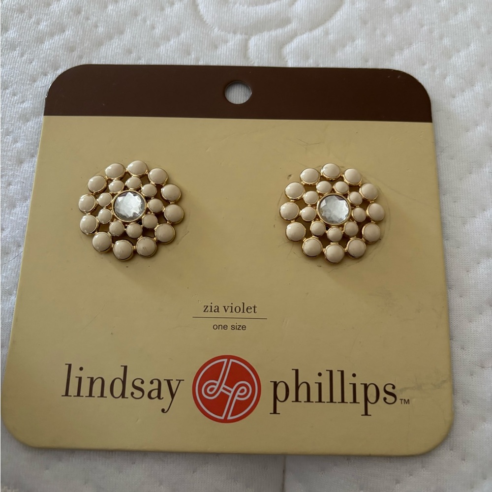 Lindsay Phillips Zia Violet Earrings in Cream and Gold